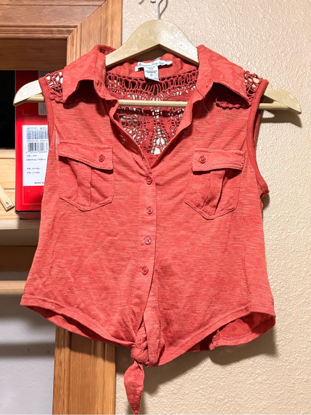 American Rag Sleeveless Red Button-Down Top